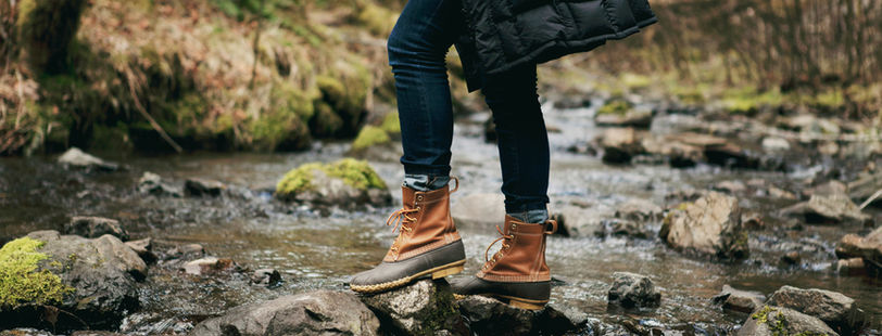 Person in boots walking in a river