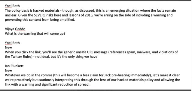 Source: Yoel Roth, Vijaya Gadde, and Ian Plunkett/Twitter Files 1 Source: Yoel Roth, Vijaya Gadde, and Ian Plunkett/Twitter Files 1