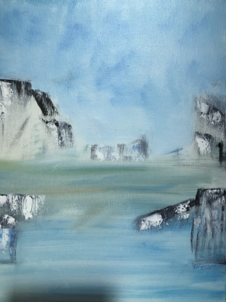 Icebergs, Surface and Submerged, by Frank John Ninivaggi, 2020, oil on canvas