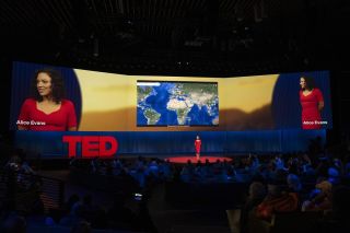 Alice Evans on the Ted stage