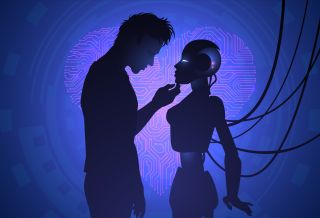 Man and robot woman