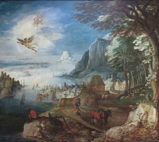 "Landscape with the Fall of Icarus," based on Ovid's myth, by Swedish artist Joos de Momper, late 16th century, Nationalmuseum, Stockholm. Notice how the figures in the painting are not reacting to the amazing horror of a boy falling from the sky.