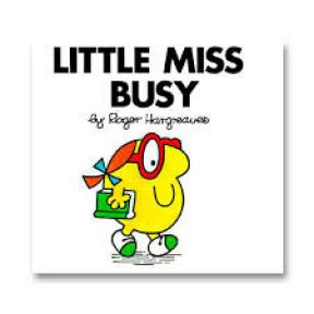 Picture of Little Miss Busy children's book; cartoon character on front