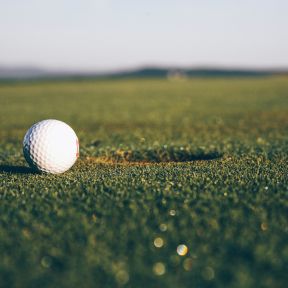 White golf ball on the green.