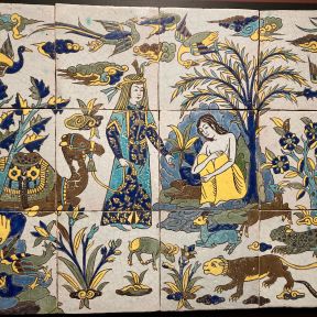 "Layla and Manjun" tile panel, 17th century.