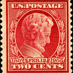 Lincoln as portrayed on a 1909 U.S. postage stamp.