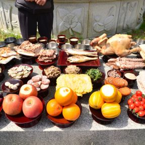 Foods for Korean traditional rites on the table for remembering ancestors
