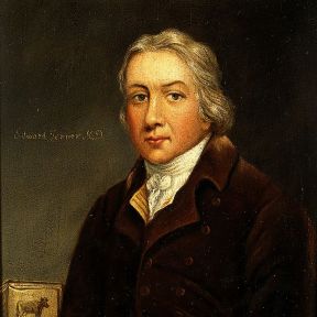 Edward Jenner, artist unknown. Note the cow in the left lower corner.