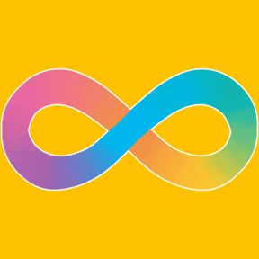 Autistic pride flag. The infinity symbol represents neurodiversity, the rainbow represents pride.