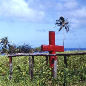 Ceremonial cross of John Frum cargo cult, Tanna island, New Hebrides (now Vanuatu), 1967
