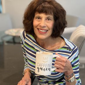 The author with her morning cup of coffee