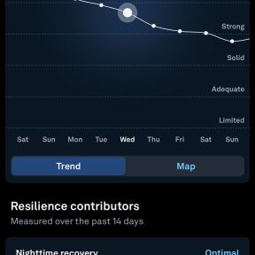 Ring health tracker showing resilience falling from Exceptional to Strong