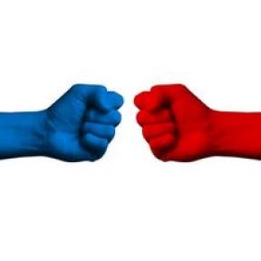 blue and red fists