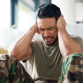 Soldier suffering military trauma memories.