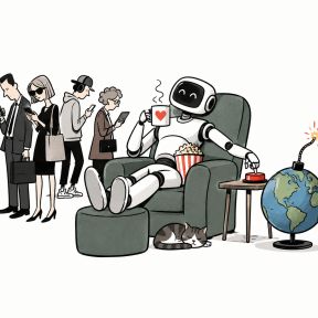 AI Armageddon Prevention 4.0: Humanity scrolls. AI reaches for the button.