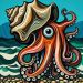Octopus hiding behind a sea shell, 