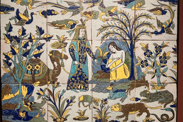 "Layla and Manjun" tile panel, 17th century.