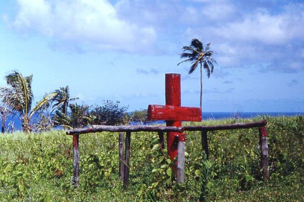Ceremonial cross of John Frum cargo cult, Tanna island, New Hebrides (now Vanuatu), 1967